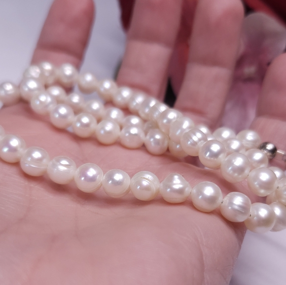 Handmade Genuine Rose Akoya Pearl Necklace Sterling Silver Clasp 16" Choker - Picture 6 of 16